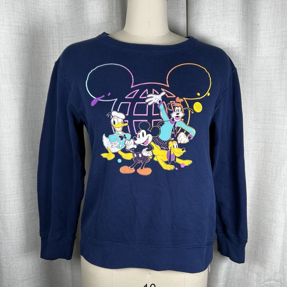 Disney Parks Sweatshirt Crew Neck Youth XL Navy Blue Mickey Pluto Donald Goofy‎
